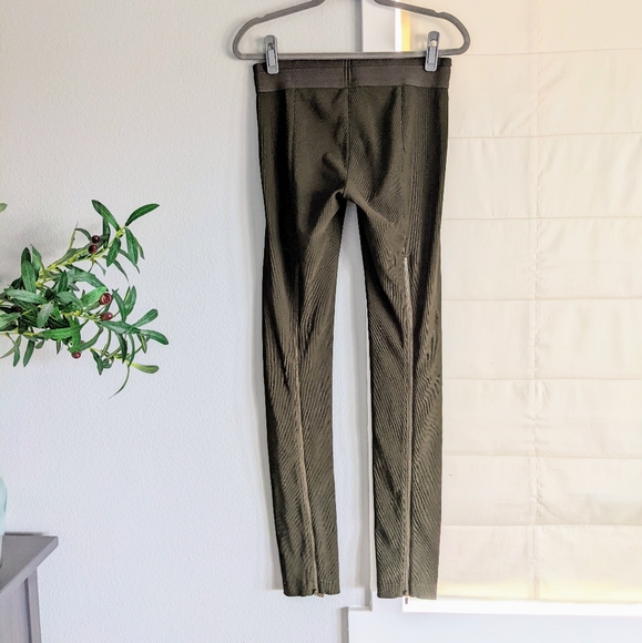 BCBG Olive Green Ribbed Leggings Back Zipper detail - Picture 4 of 12